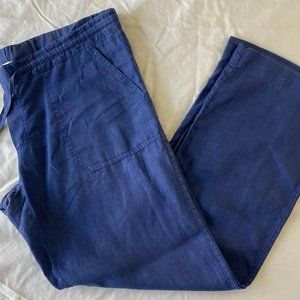 Allen Allen Wide Leg Blue Linen Pants with Drawstring Waist in Size S